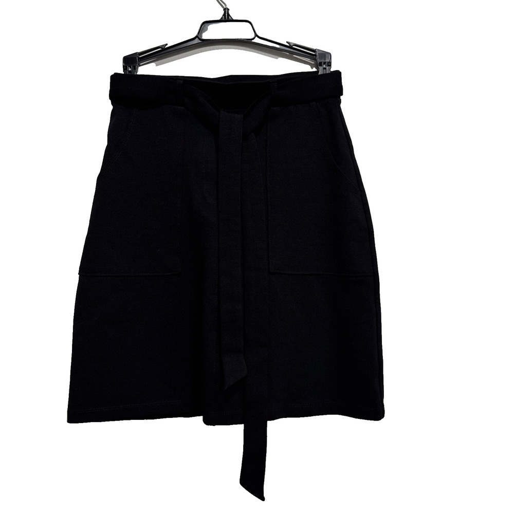 Gilli A Line Skirt Womens XS Black Belted Jersey Knit Pencil Business Casual